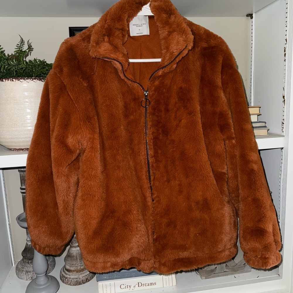 Angel Kiss Faux Fur Jacket in Rust Orange